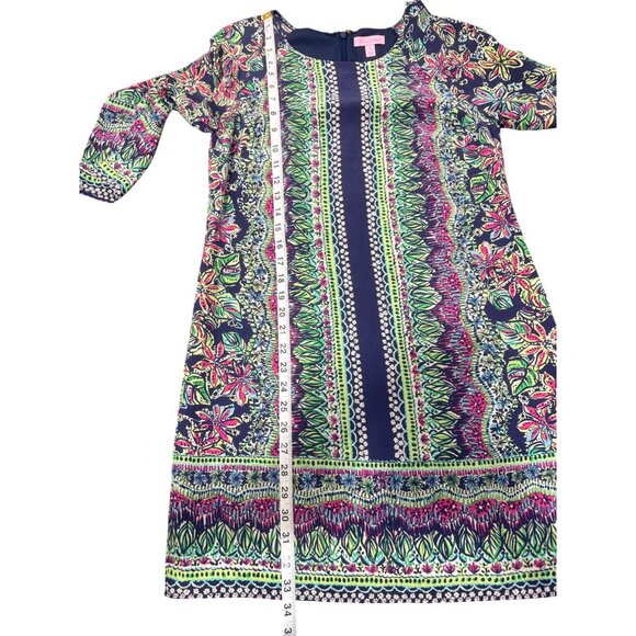 Lilly Pulitzer Silk Shift Rylee Dress Navy Floral Womens Size 6 - Picture 7 of 9